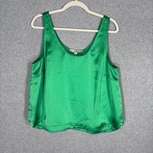 LOFT Satin Camisole Tank Top Large Green Blouse Layer Under Emerald Kelly Shiny